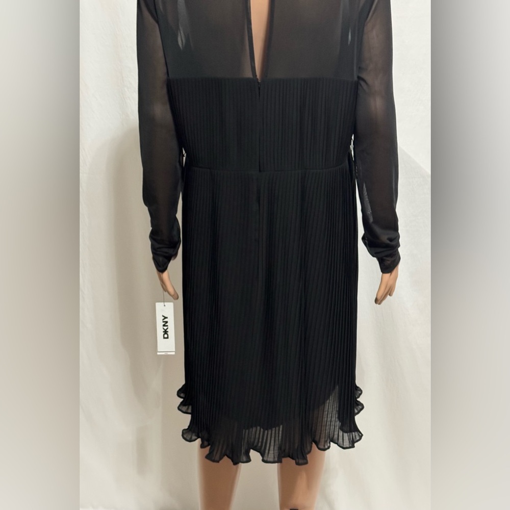 DKNY Women's Chiffon Pleated Tie-Waist Illusion-Mesh Dress Size 16 - Picture 5 of 9